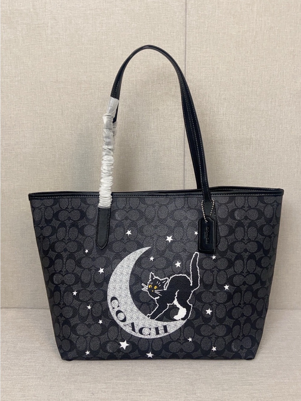 Coach Black Signature Moon & Cat Graphic Tote